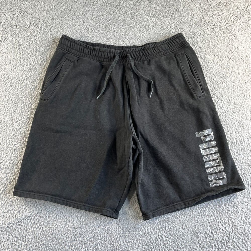 Puma Shorts Mens Large Black Athletic Sweat Relaxed Training Fleece Lined Casual